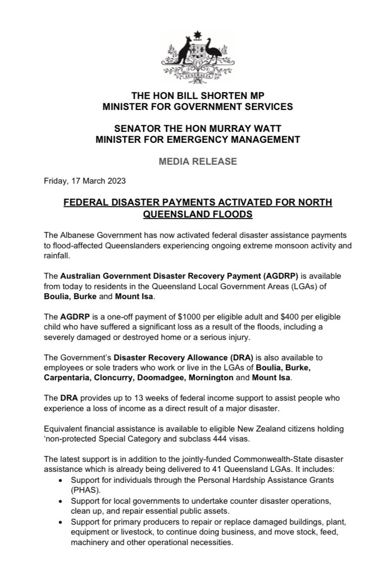 The Albanese Government is continuing to work with flood-impacted...