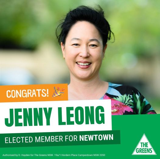 The Greens NSW: Newtown has re-elected Jenny Leong and the Greens….
