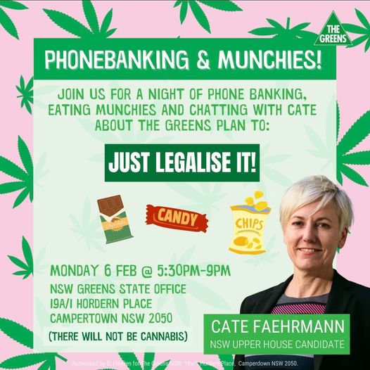 The Greens NSW: Phone banking & Munchies!  Join us on Monday 6th March for a …