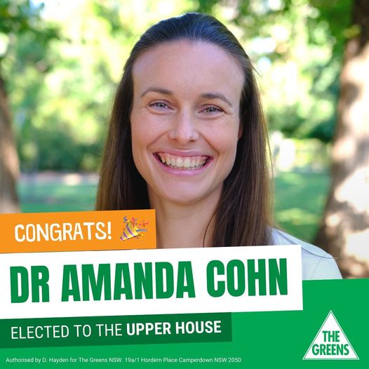 The Greens NSW: We have elected @amandacohn.greens to the NSW Upper House!…