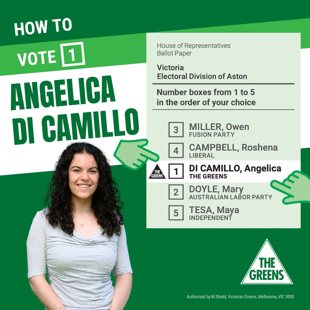 Victorian Greens: Voting has opened in the #Aston byelection!  Vote [1] Greens for …