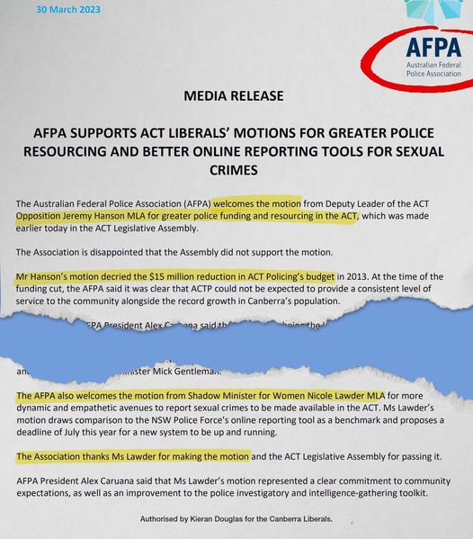 Canberra Liberals: Labor and the Greens have the wrong priorities….