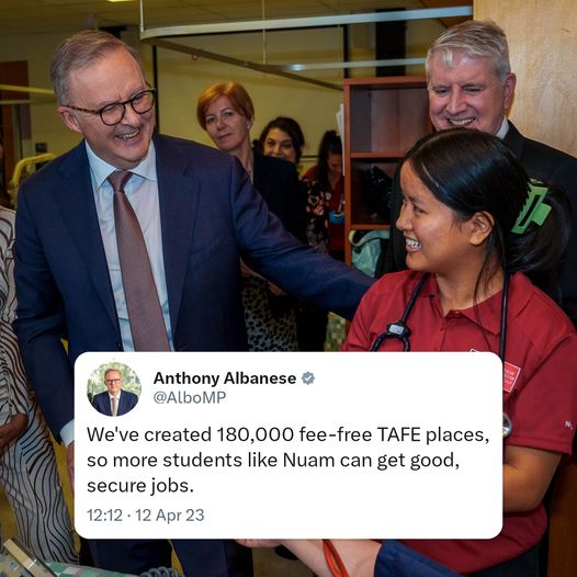 Victorian Labor: Thanks to the Albanese Labor Government, fee-free TAFE is changin…