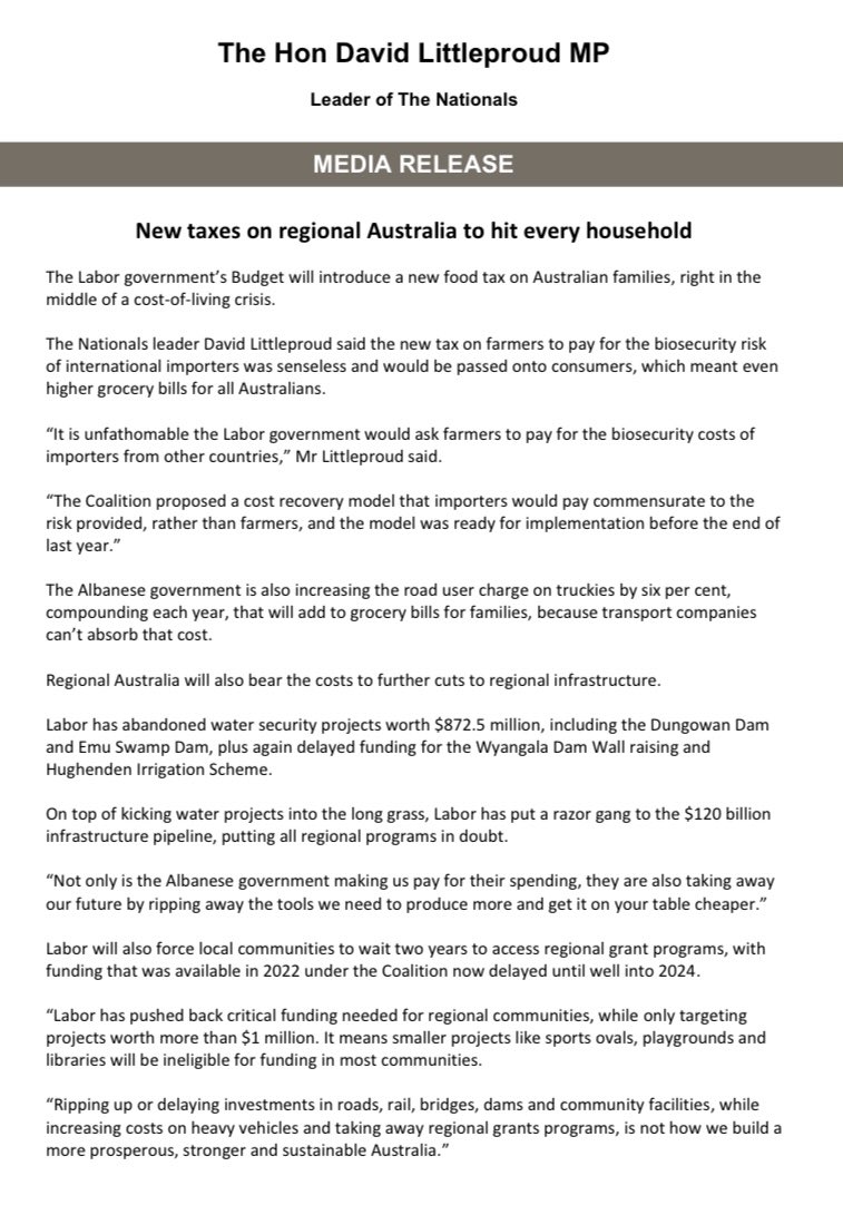 New taxes on regional Australia, including a new tax on food, wil...