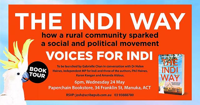 The Canberra launch of the book The Indi Way is on tomorrow night...