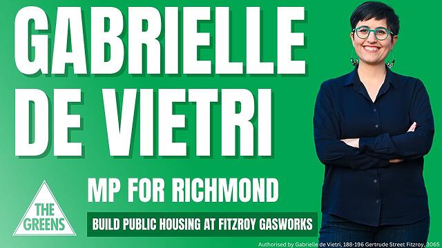 VIDEO: Victorian Greens: Gabrielle de Vietri MP: Build Public Housing at Fitzroy Gasworks.