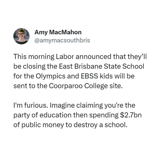 From Amy MacMahon - Greens MP for South Brisbane:   BREAKING: This mo...