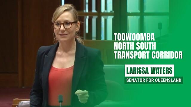 Senator Larissa Waters speaking in support of Toowoomba residents opposed to the TNSTC proposal