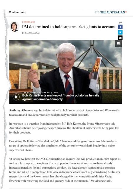Bob Katter: Today, the PM announced he was willing to work with me, and work towar…