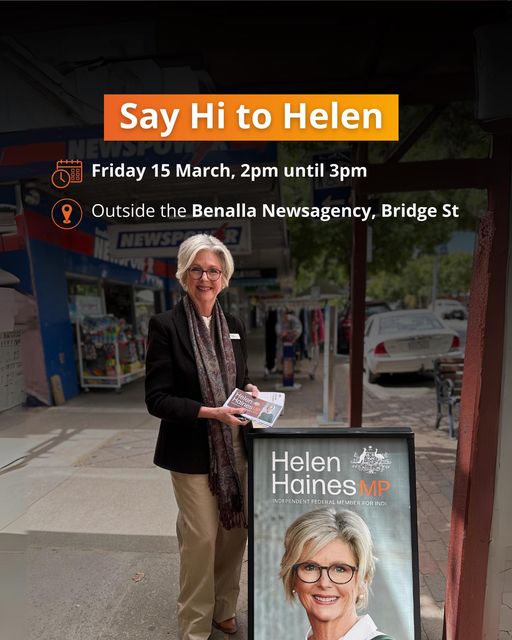 Helen Haines MP:  Benalla, come say hi! On Friday I’ll be in town for a mobile office a…