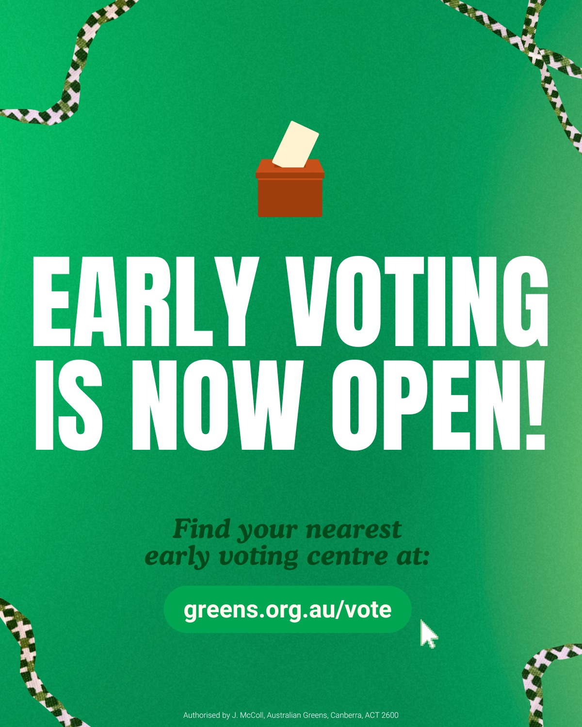 The Australian Greens: With early voting now open around the country, you can vote [1] Greens to keep D…