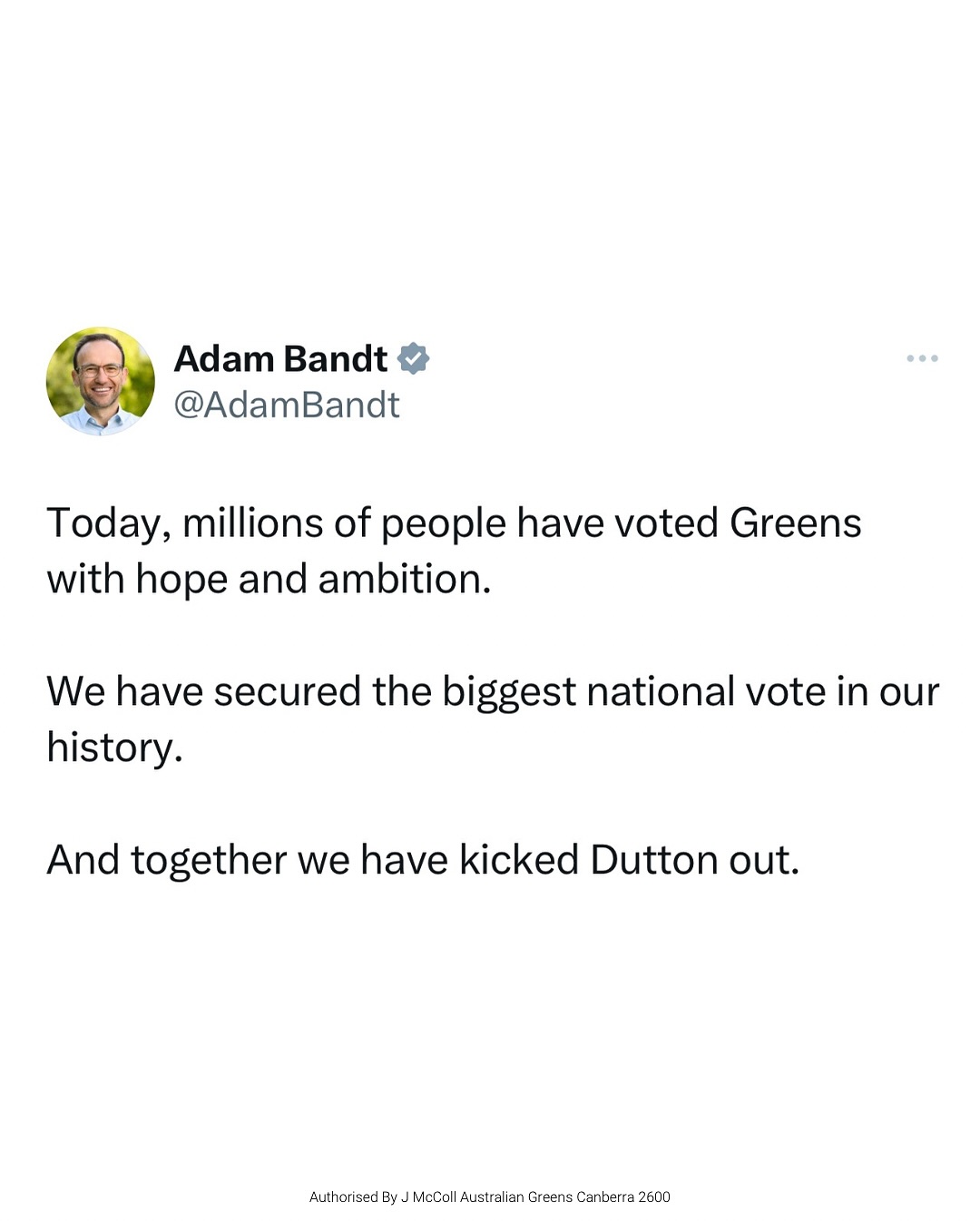 Today, millions of people have voted Greens with hope and ambition....