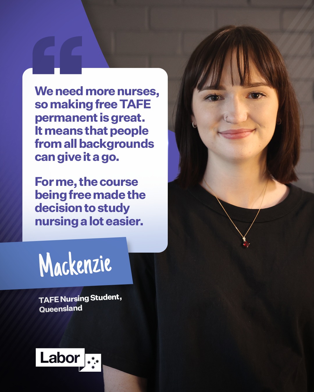 This is Mackenzie. She's studying nursing – fee-free, thanks to Labor....