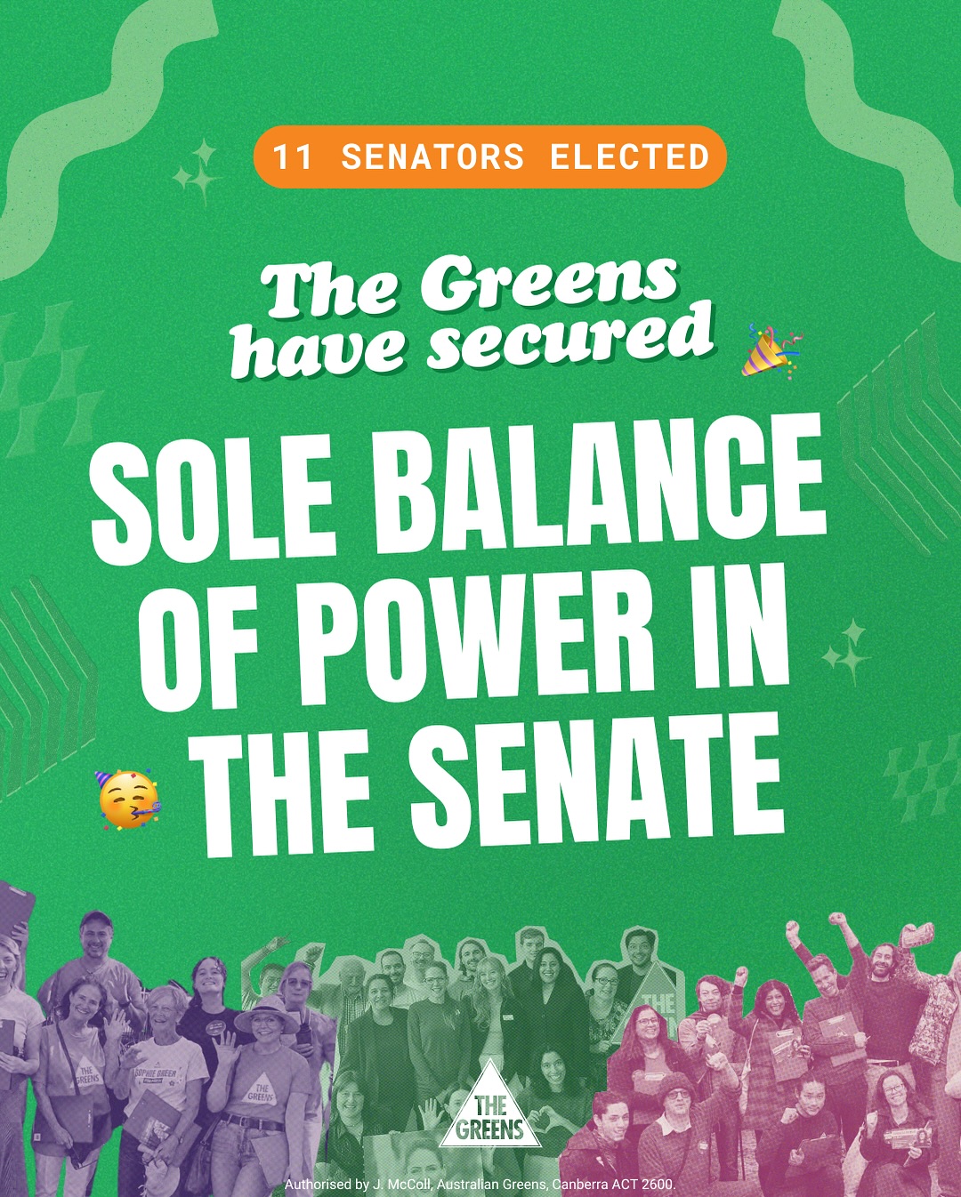 The Greens have secured the sole Balance of Power in the Senate and have re-elec...