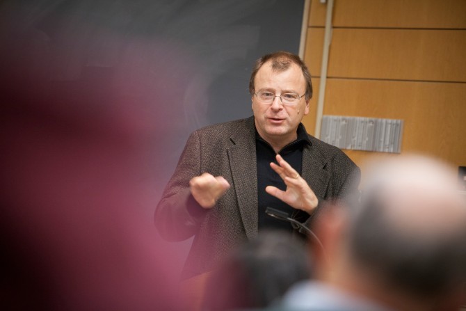 Person lecturing in a classroom