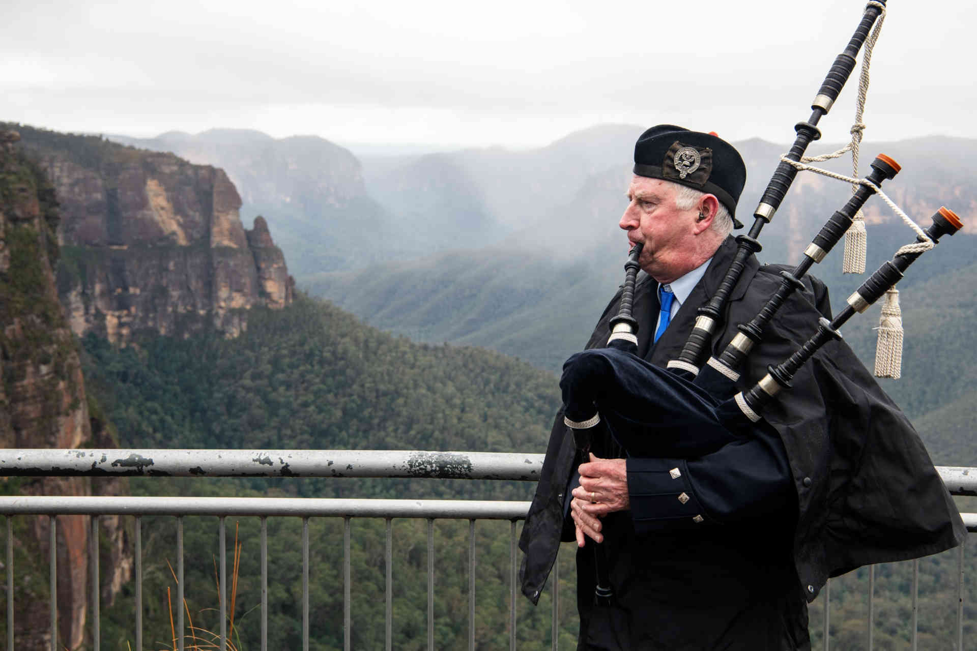Bagpipes played at a service in the Blue Mountains on World Ranger Day
