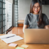 Woman working on laptop