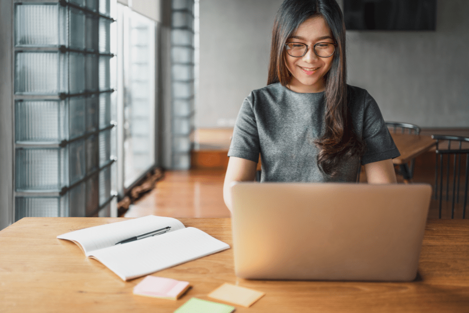 Woman working on laptop