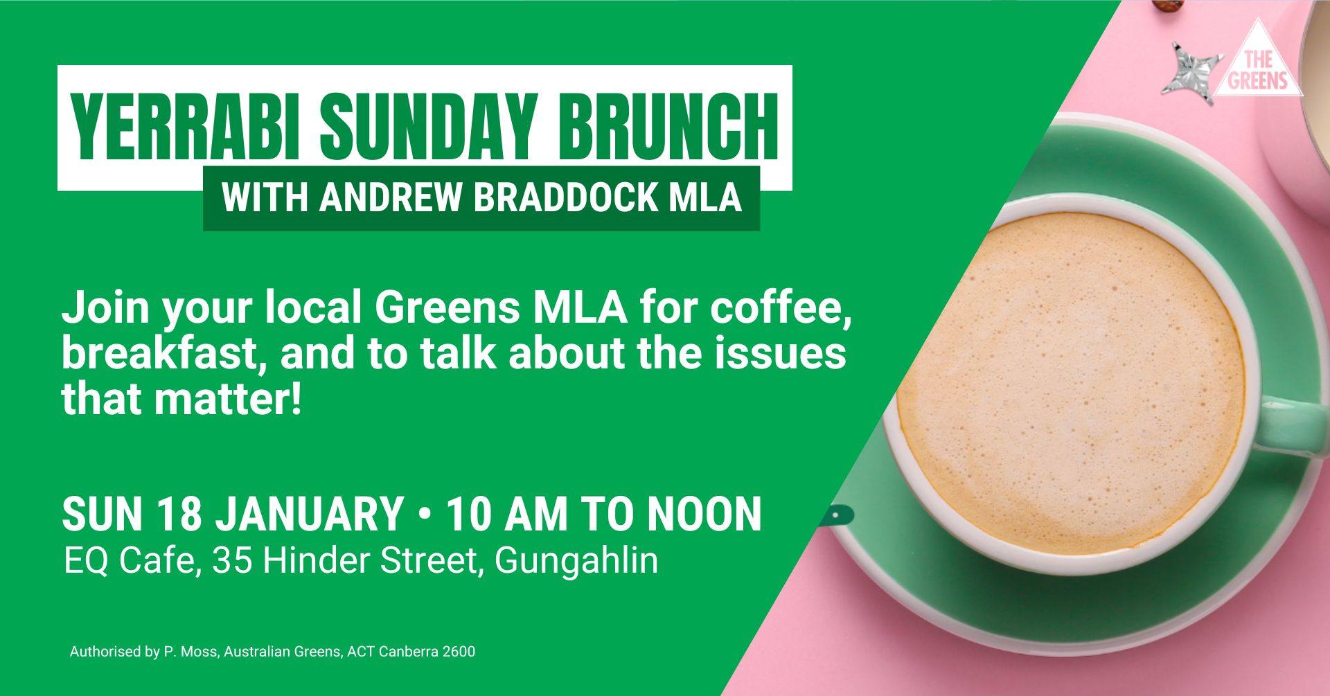 Come for coffee, breakfast, and to talk about the issues that matter with your local...