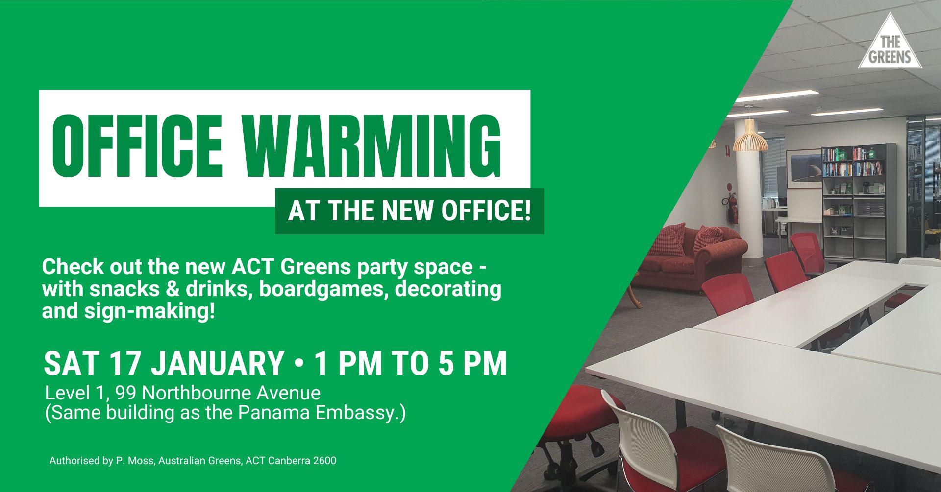 The ACT Greens Party Office has MOVED to Level 1, 99 Northbourne Avenue, Turner!...