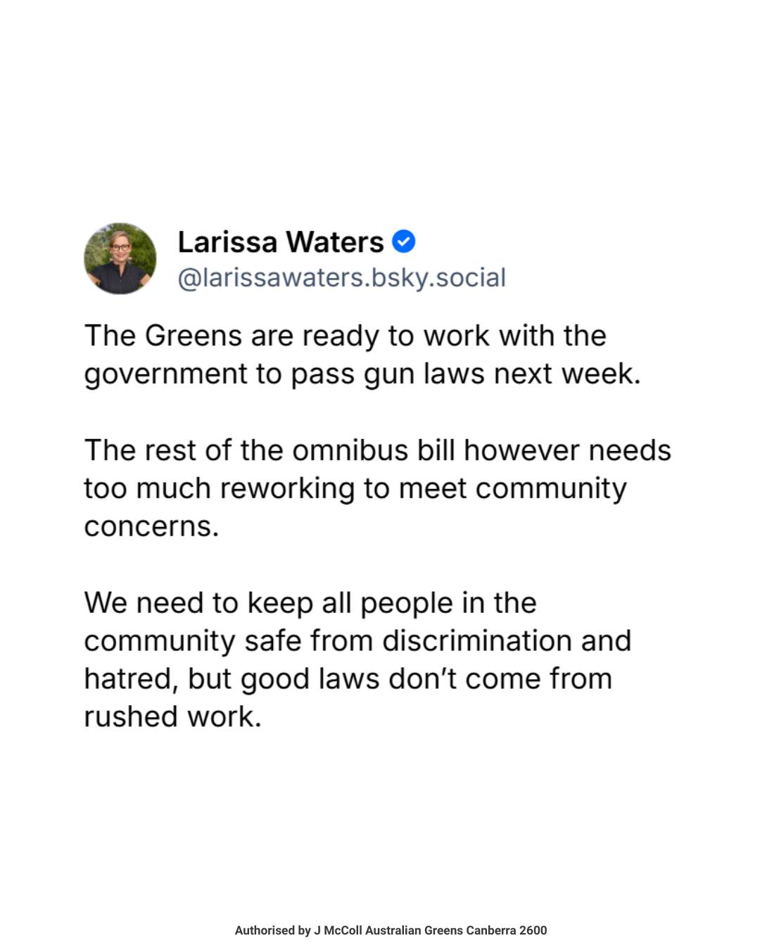 The Greens are ready to work with the government to pass gun laws next week....
