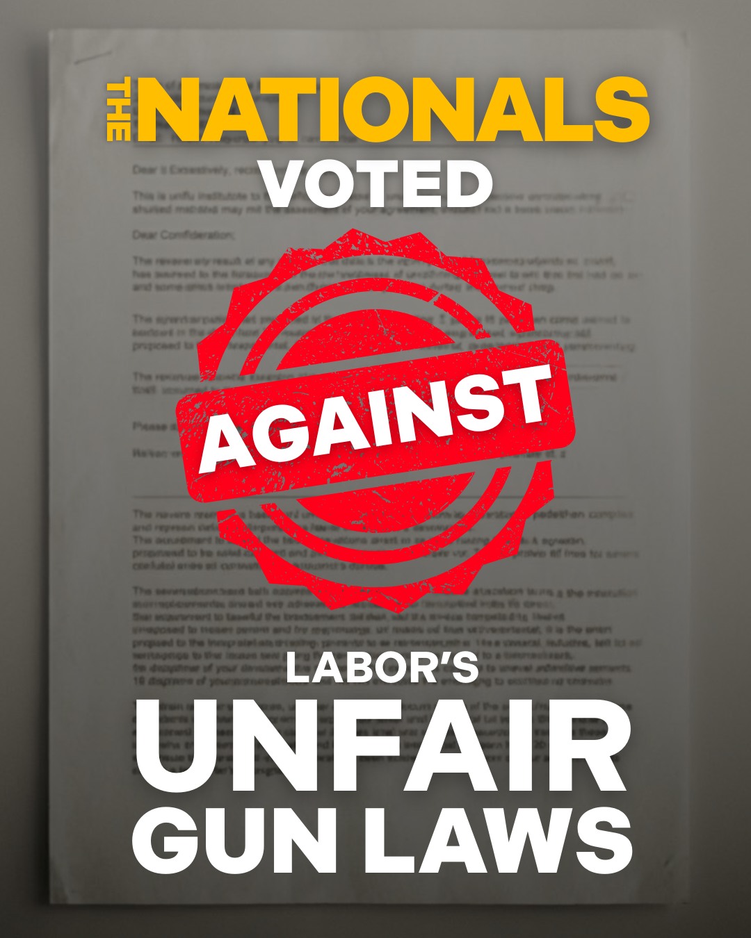 The Nationals voted against Labor’s unfair gun laws....