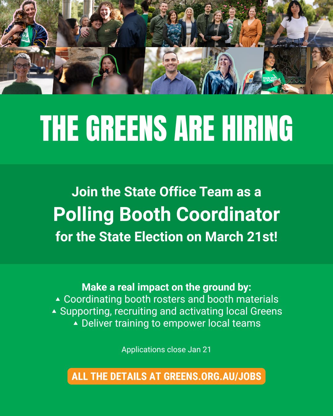 JOIN OUR TEAM! We're looking for multiple polling booth coordinators for the State...