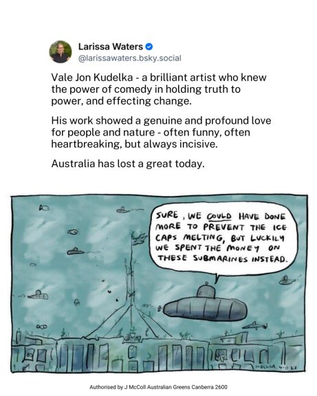 Vale Jon Kudelka - a brilliant artist who knew the power of comedy in holding truth to...