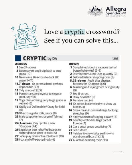Anyone here do cryptic crosswords? Not my forte but thanks for the shout out David...