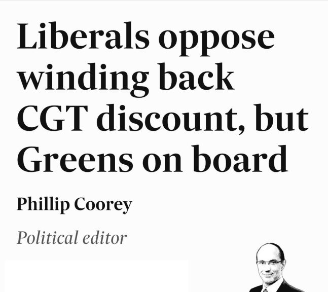 Changes to the capital gains tax discount need to be on the table. I'm glad the Treasurer...