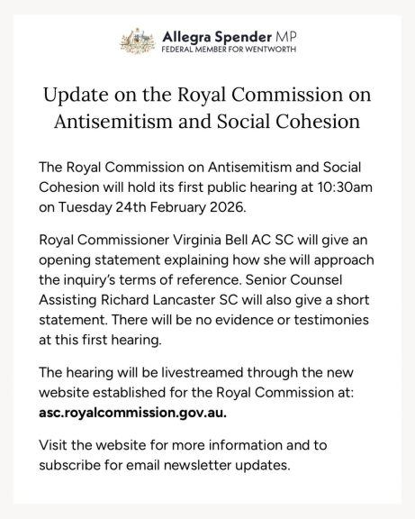 The Royal Commission on Antisemitism and Social Cohesion will hold its first public...