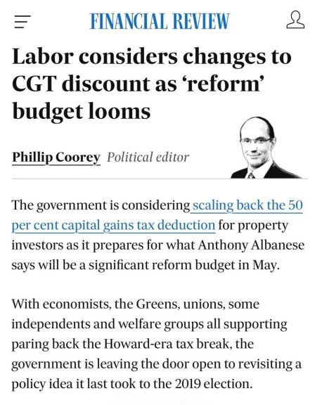 There’s a real opportunity here for sensible reform to the capital gains tax discount on...