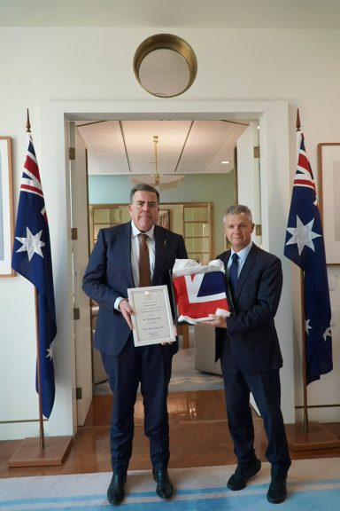 I was honoured to personally present the flags that were flown in the House of Reps...