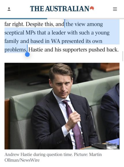 I disagree with most of Andrew Hastie’s policy positions.  But some of the personal...