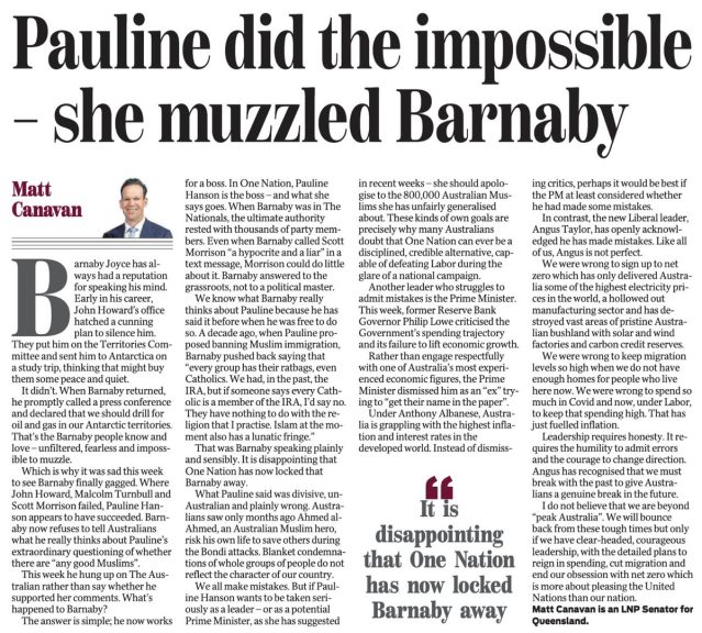 Let Barnaby speak again!  My column in the @couriermail below. ...
